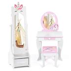 Front. Costway - Costway Kids Vanity Set Princess Makeup Dressing Table and Chair Set with Jewelry Armoire - White.