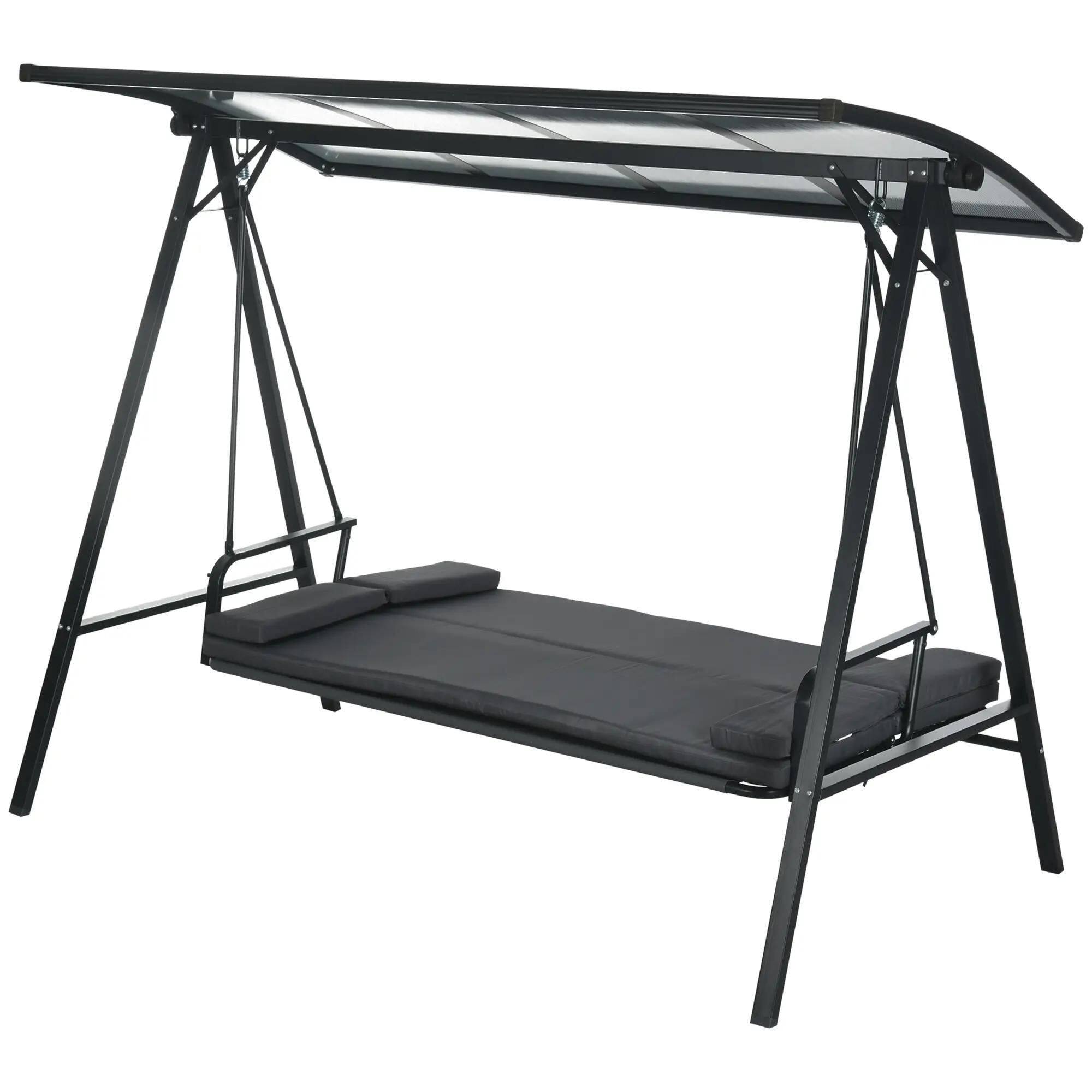 Angle. Resenkos - Resenkos 3-Seat Swing Set, Convertible Hammock Bed With Comfort, Sunproof Canopy Roof, Ideal for Porch, Gray.