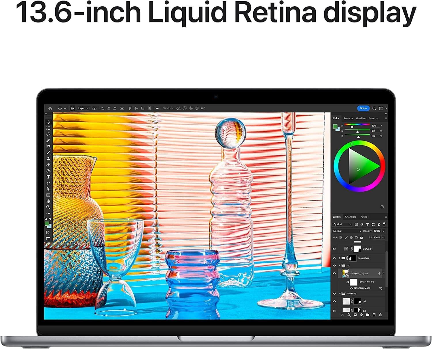 13.6-inch Liquid Retina display

Color Smalcher Cradient Petterns
503
- C
109 62

T  4
a
Layers Channels Paths
Kind
140
Normal Lock:
Opacity 100% 18 100%
IN
Curves 1
largeVase
sharpen_reglun
Smart Filters
Unshare Mask cleanup
K
M