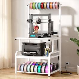 JETRANSPORT - Printer Stand With Charging Station 29.1" X 22.8" Large 3d Table Filament Storage Heavy Duty Rolling - White Large