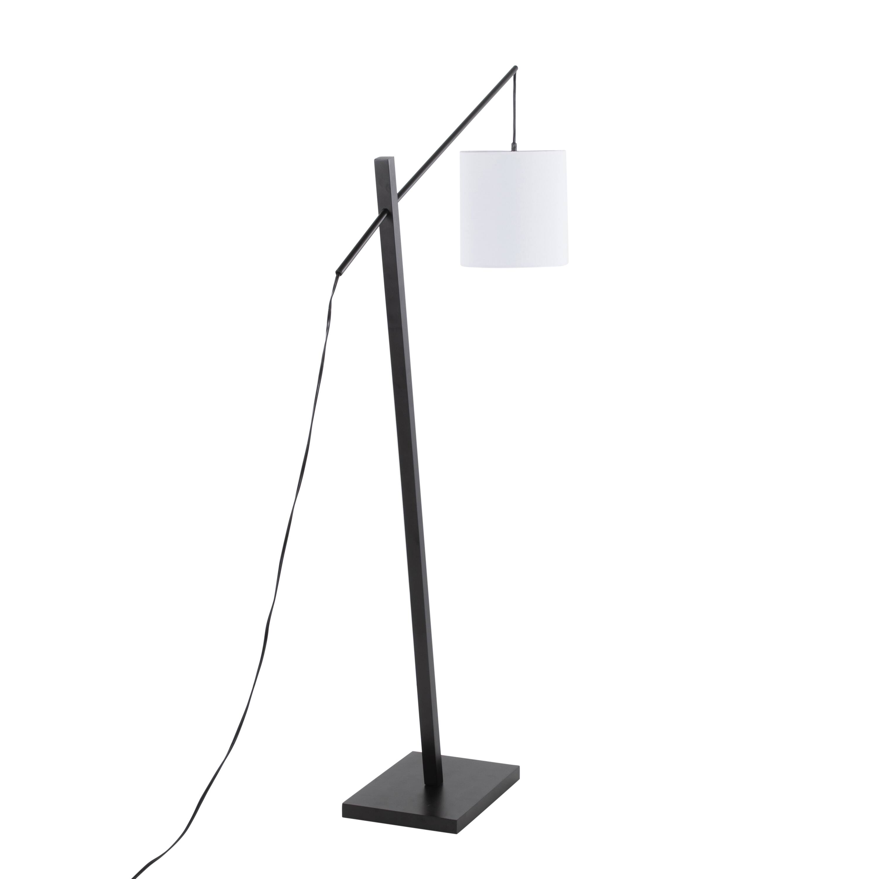 Back. Loheer - Loheer Arturo Contemporary Floor Lamp Black Wood and Steel Standing Light with White Fabric Shade for Living Room - Black.