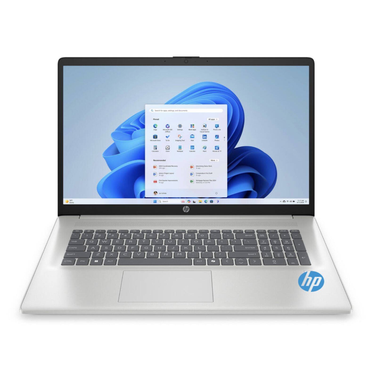 Left. HP - HP 17 AI Powered Laptop 17.3" Touchscreen Display (Ultra 7-255U, 32GB DDR5, 1TB SSD, Backlit KB, WiFi 6, Win 11 Pro) - Natural Silver.