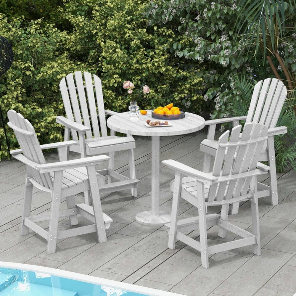 Alt View 7. Pefilos - HDPE Patio Chair, Ergonomic Bar Stool with Comfortable Armrests and Extra Footrest - White.