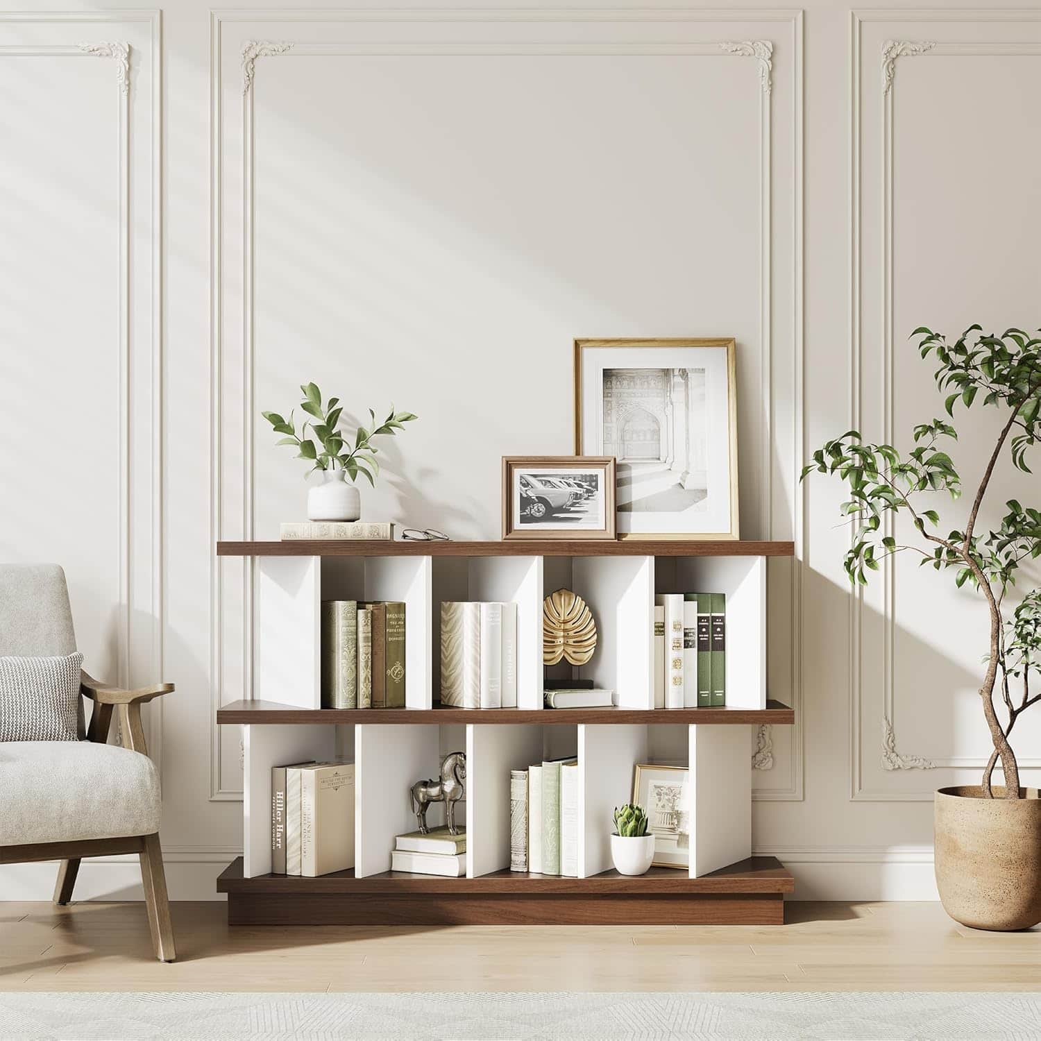 Homhougo - 8-Cube Storage Shelf Organizer – Bookshelf with 10 Removable Back Panels, Open Display Bookcase for Living Room - Walnut