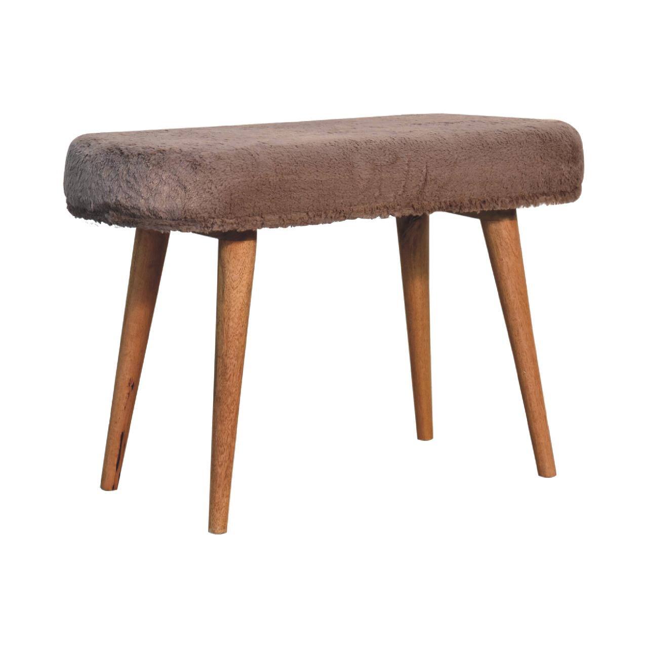 Angle. Artisan Furniture - Artisan Furniture Solid Wood Mocha Faux Fur Fabric Bench, Upholstered, Brown - Brown.