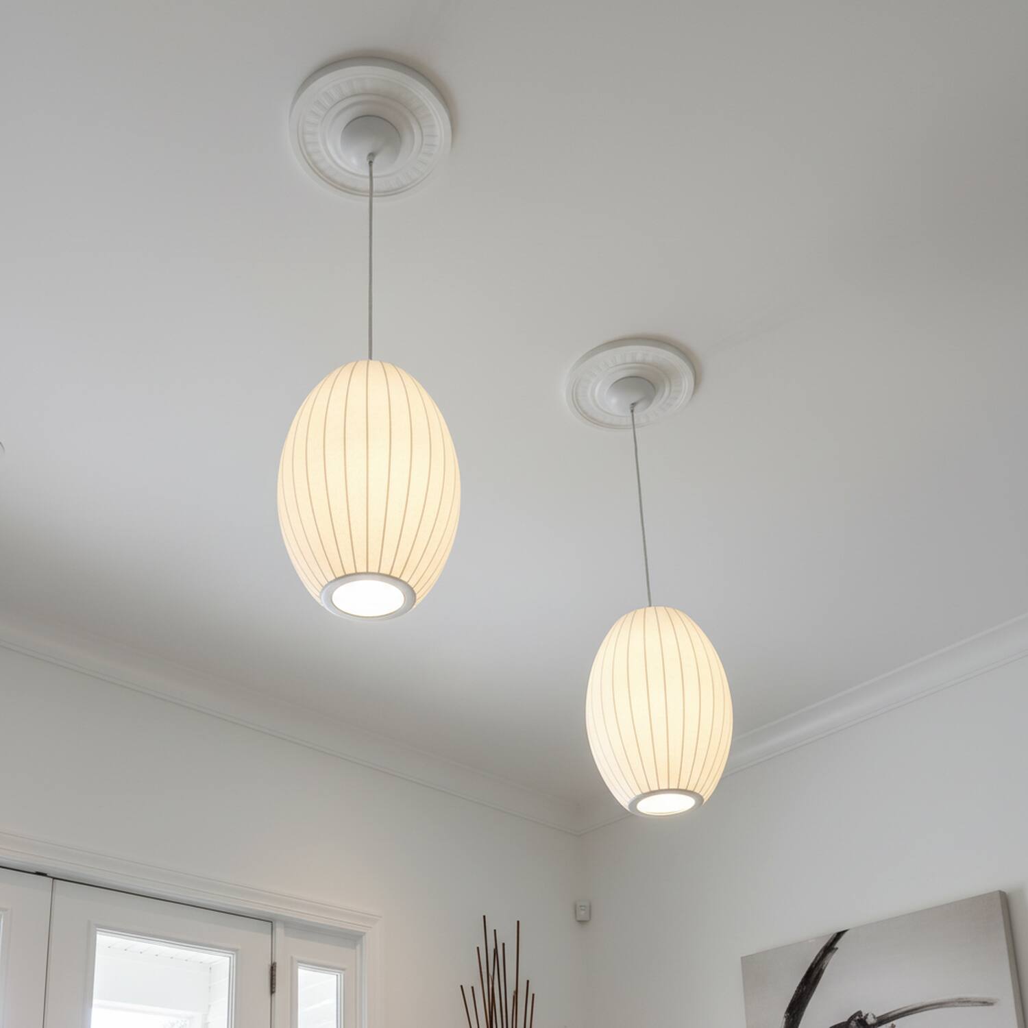 Alt View 7. Umeiluce - 1 Light Modern Pendant Light Elegant Silk Oval Shade Light Dimmable Small - White.
