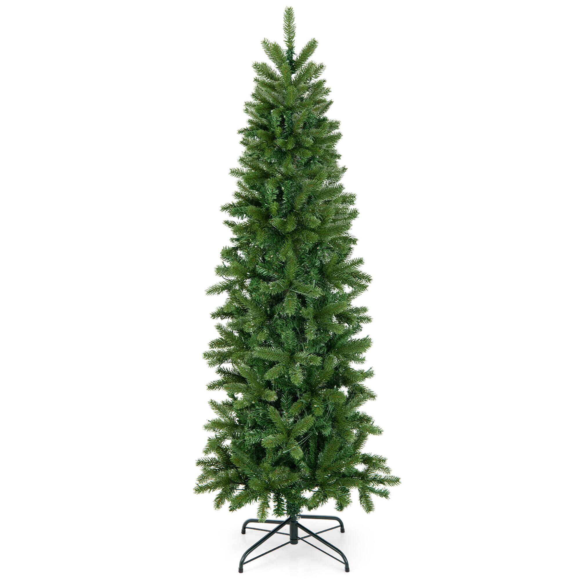 Alt View 1. Gymax - Gymax 5FT Hinged Pre-lit Christmas Slim Pencil Tree w/ 10 Lighting Modes & 390 Tips - Green.