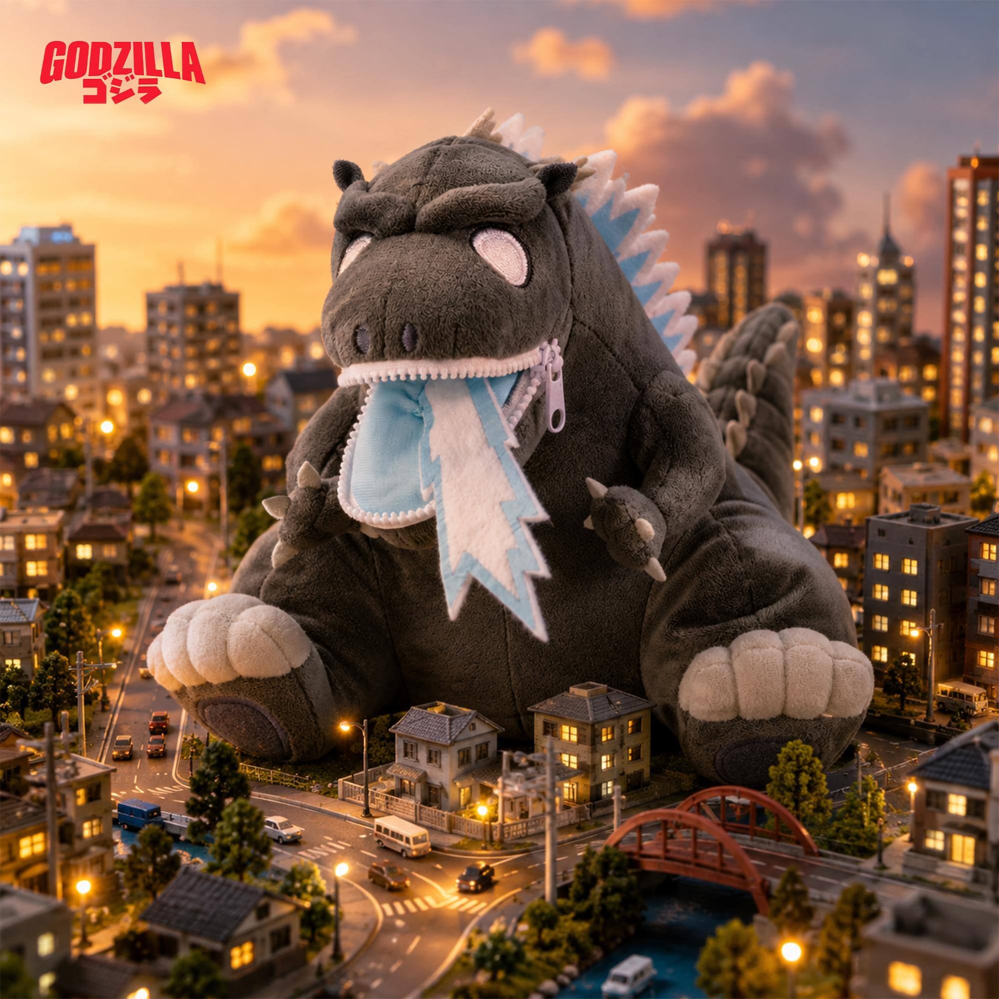 Alt View 4. Quantum Mechanix - Godzilla 9 Inch Zippermouth Plush | Atomic Breath Godzilla - Brown.