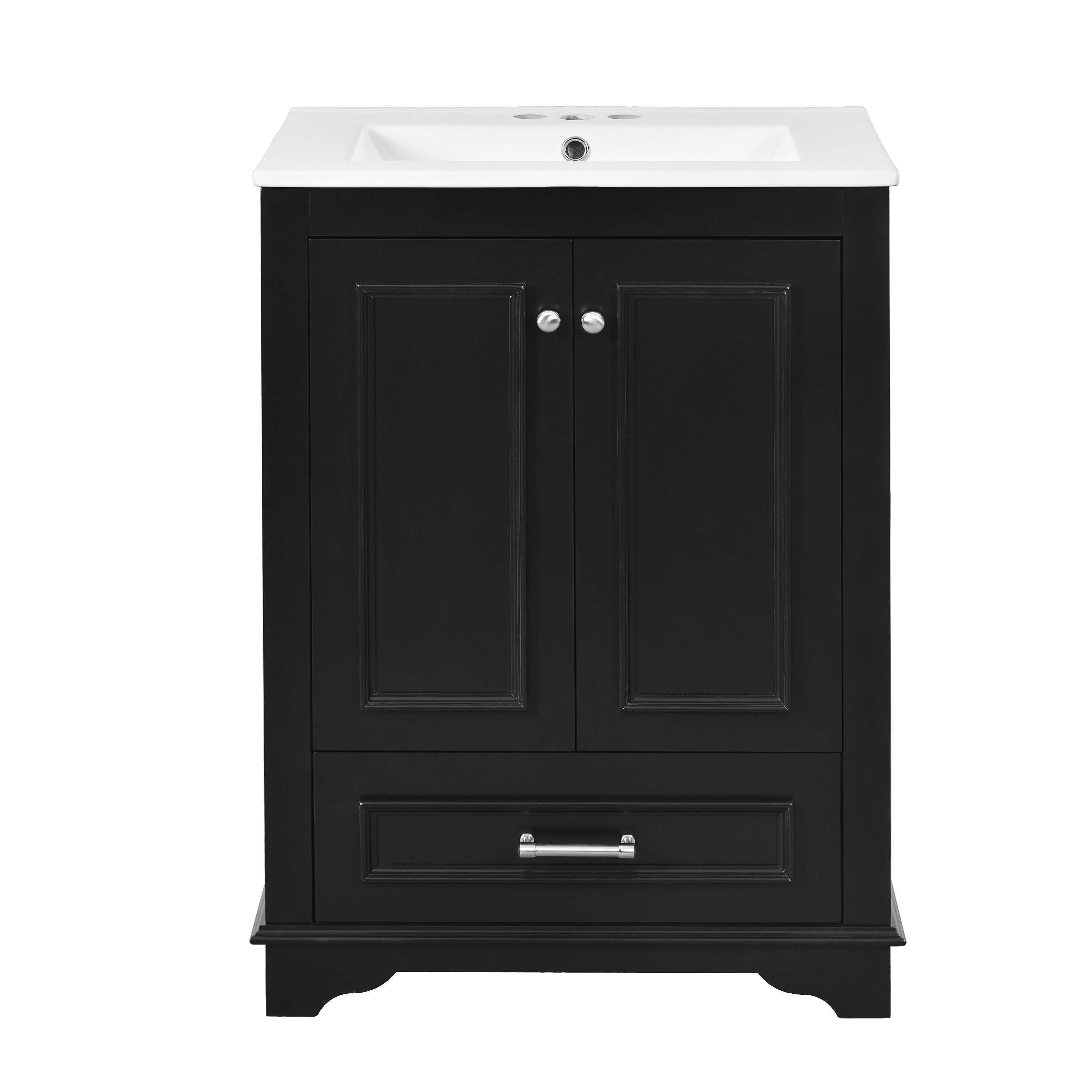 Front. Boyel Living - 24 Inch Bathroom Vanity Black with Ceramic Sink Soft Close Doors Silver Handles - Black.