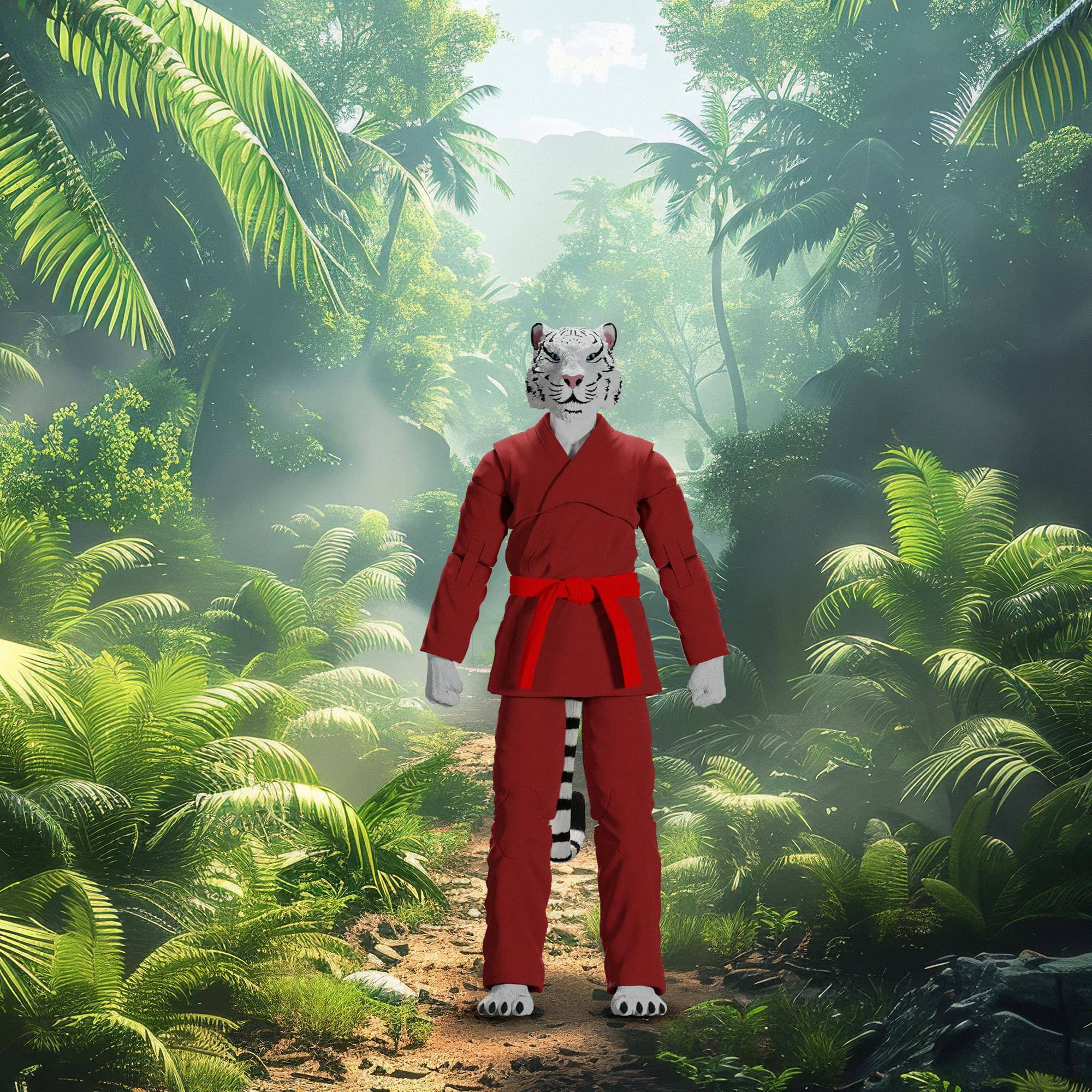 Alt View 2. Icon Heroes - Zoo Jitsu Fighters 6 Inch Action Figure | Taj the White Tiger with Red Gi - Red.