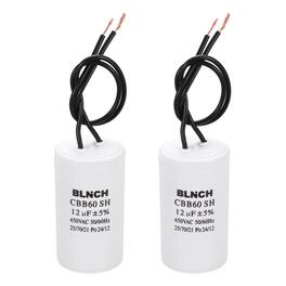 Unique Bargains - 2pcs 12uF CBB60 Running Capacitor, AC 450V 2 Wire for Air Compressor, Washing Machine, Refrigerator, Air Conditioner - White