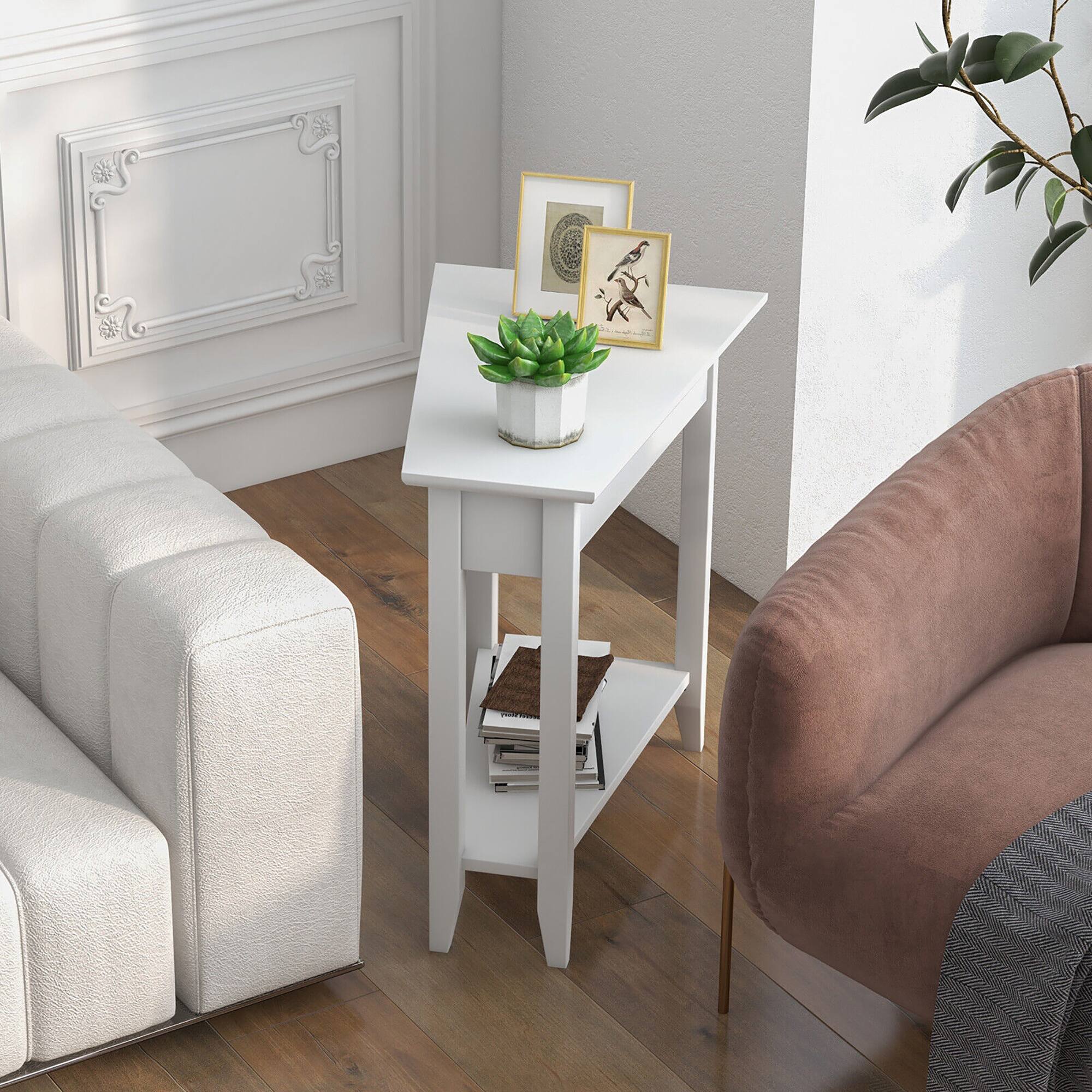 Alt View 3. Gymax - Gymax 2-Tier End Table Irregular Narrow Sofa Side Nightstand w/ Storage Shelf White - White.