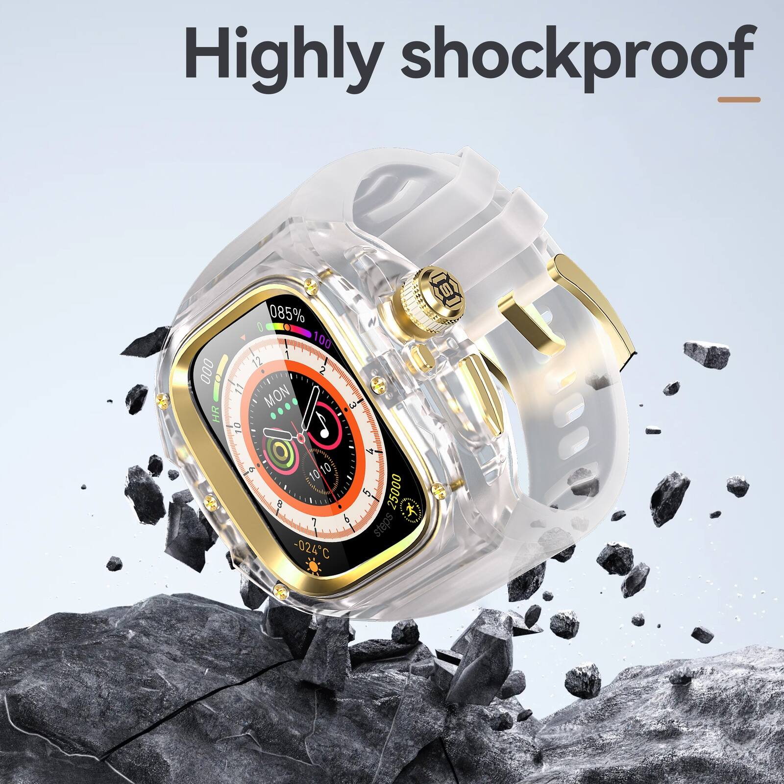 Highly shockproof

085% 100 1 12 2 11 MON

W E 10

d 1010 10 10 8

Sn 25000

K 1 steps -024°C