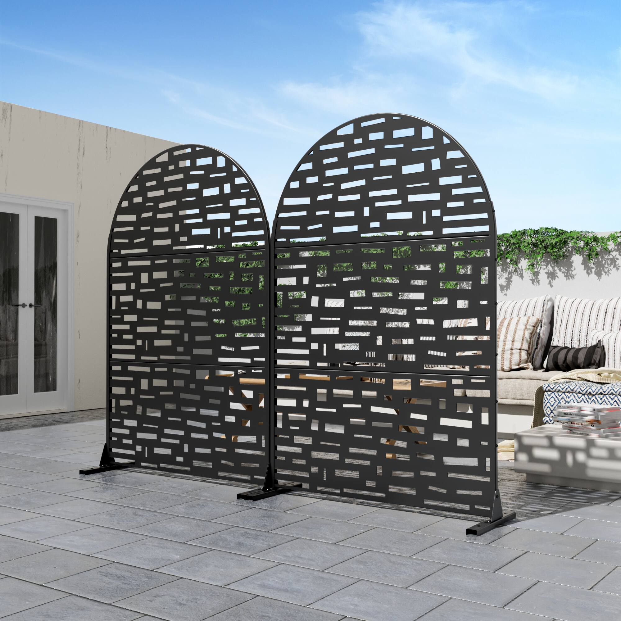 Alt View 1. PexFix - 72 in. x 47 in. Gerald Pattern Arch Metal Outdoor Privacy Screen & Panels, Freestanding Garden Divider Fence - Black.