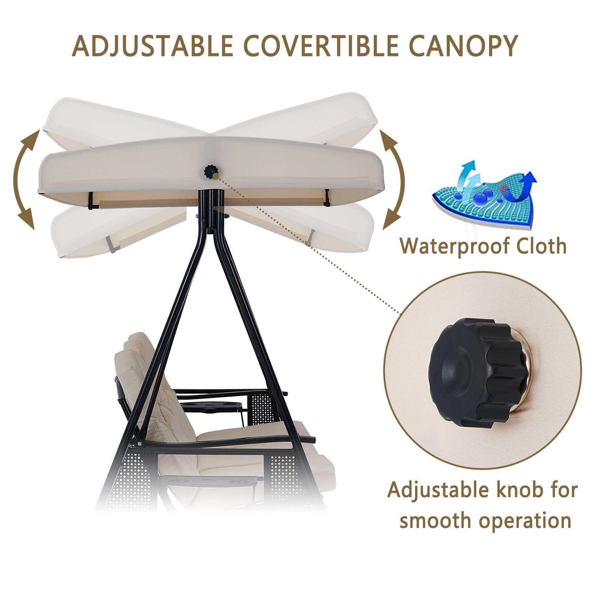 ADJUSTABLE COVERTIBLE CANOPY

Waterproof Cloth

Adjustable knob for smooth operation