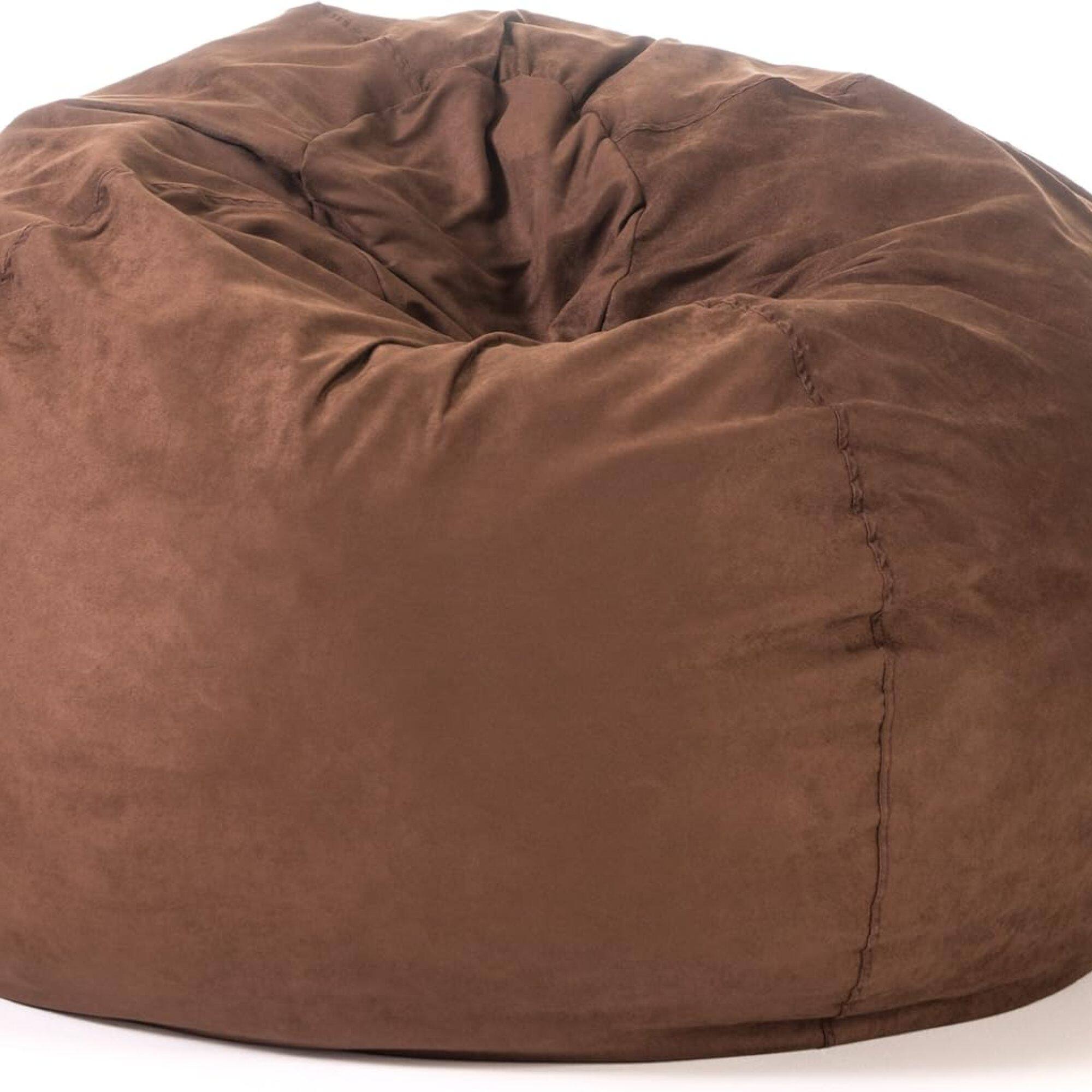 Back. GOODSILO - Spacious High-Density Shredded Foam Bean Bag Chair with Removable Soft Cover for Ultimate Relaxation - Brown.
