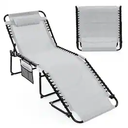 Pefilos - Folding Lounge Chaise with Adjustable Backrest and Footrest, Patio 4-Position Oversize Foldable for Outdoor Lounge Chair - Gray