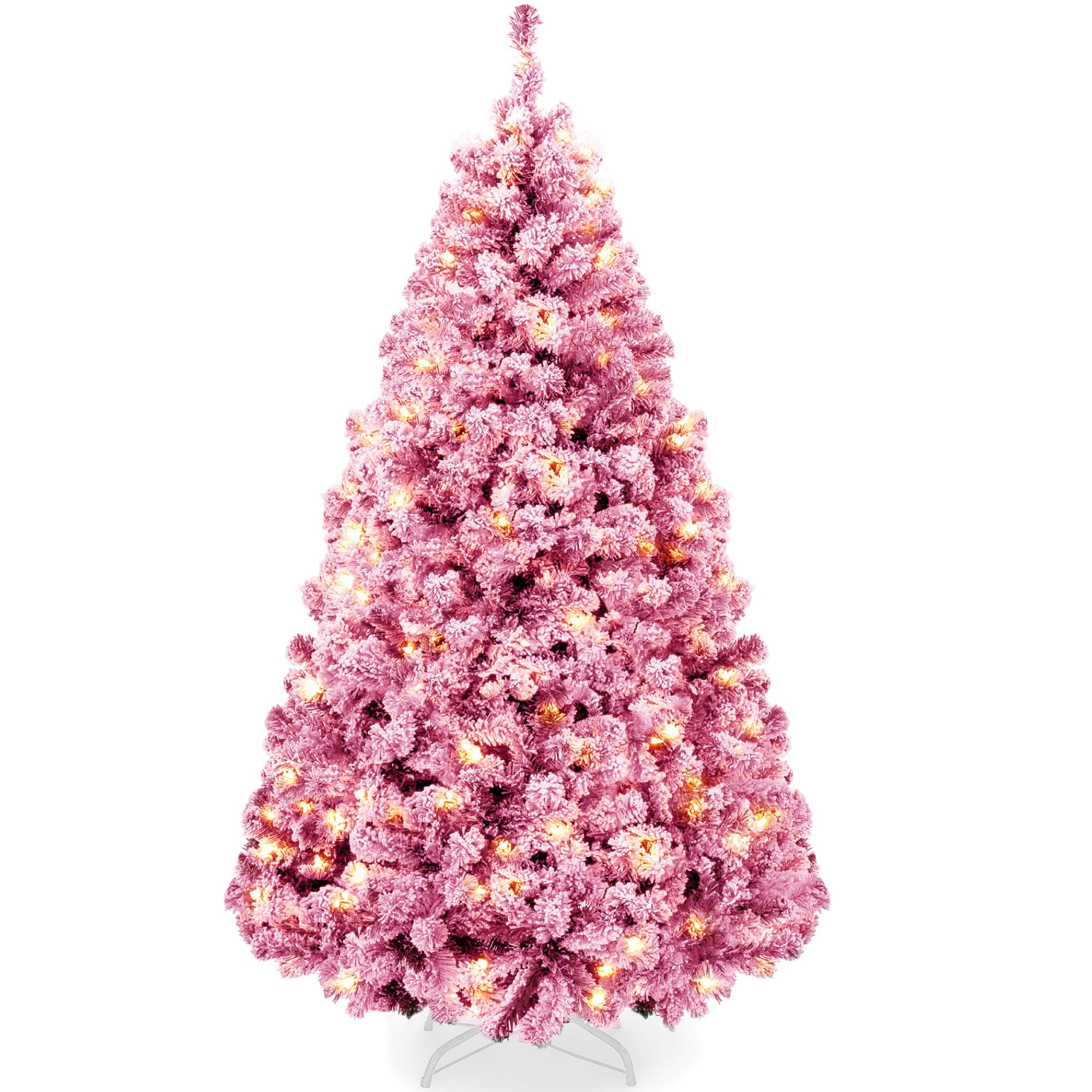 Best Choice Products - Artificial Flocked Christmas Tree, 6ft Pre-Lit Holiday Decor w/250 Twinkle Lights - Pink