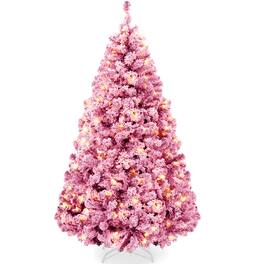 Best Choice Products - Artificial Flocked Christmas Tree, 6ft Pre-Lit Holiday Decor w/250 Twinkle Lights - Pink