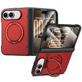 UUCOVER - Magnetic Case for Apple iPhone Duo,Shockproof TPU Hinge Protection PC Ring Kickstand Case Compatible with MagSafe Cover - Red