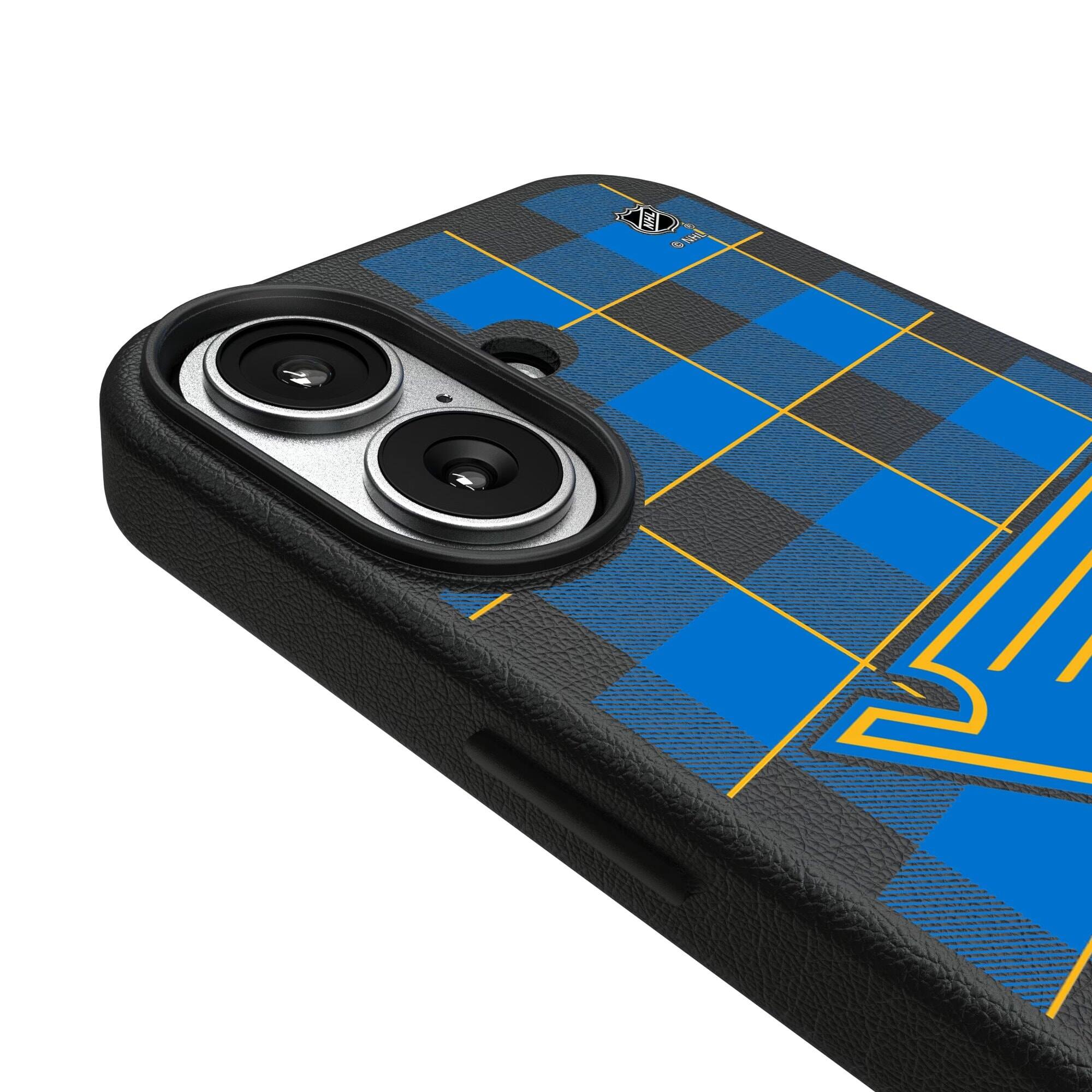 Alt View 2. Keyscaper - St. Louis Blues Plaid iPhone Magnetic Bump Case - 15 Pro Max - Black.