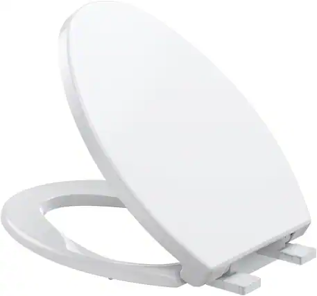 Front. Jojoka - Easy Clean Combo 19 Inch White Elongated Toilet Seat Flat Front Quick Release Soft Close Quick Install - White.