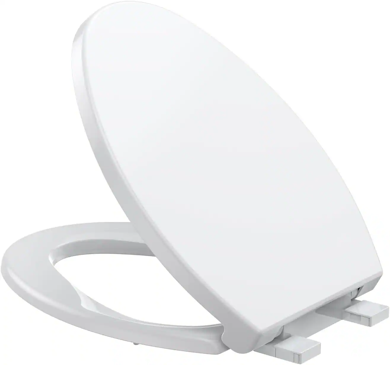 Front. Jojoka - Easy Clean Combo 19 Inch White Elongated Toilet Seat Flat Front Quick Release Soft Close Quick Install - White.