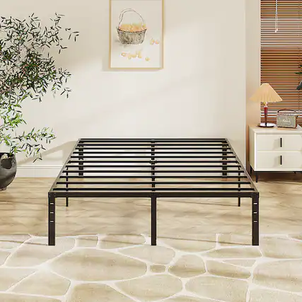 Front. Winado - 12 Inch Twin Full Queen King Metal Bed Frame Metal Platform Heavy Duty Metal Platform, No Box Spring Needed - Black.