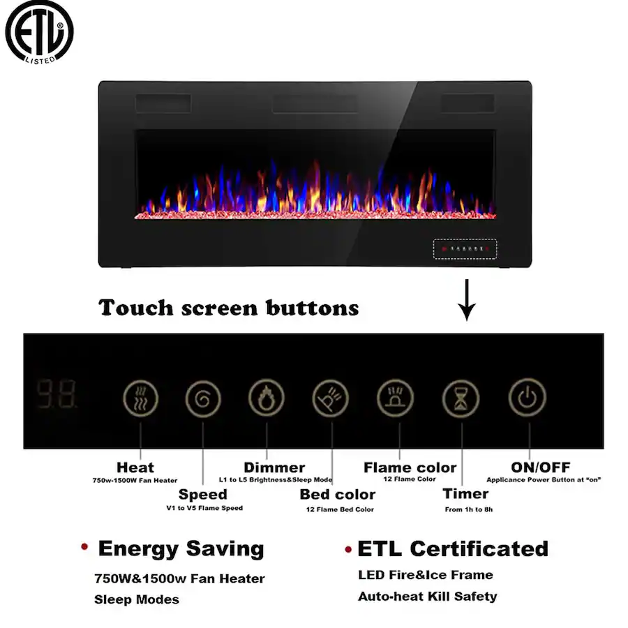 Fireplace Timer Bestier 50 in Wall mount Electric Fireplace with Remote Control Timer ...