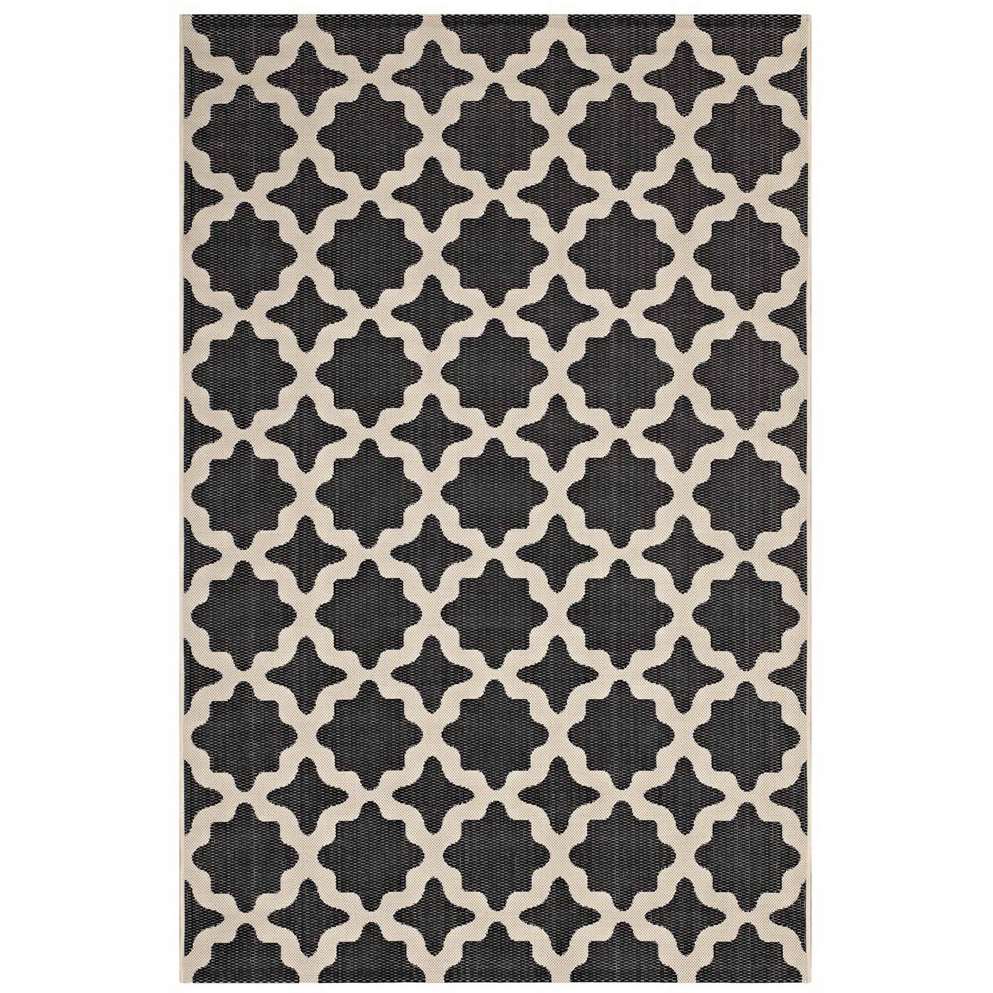 Angle. Modway - Cerelia Moroccan Trellis Indoor and Outdoor Area Rug - Black and Beige.