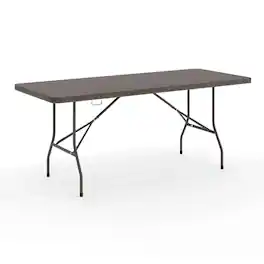 Emma + Oliver - 6-Foot Bi-Fold Plastic Banquet and Event Folding Table with Handle - Brown