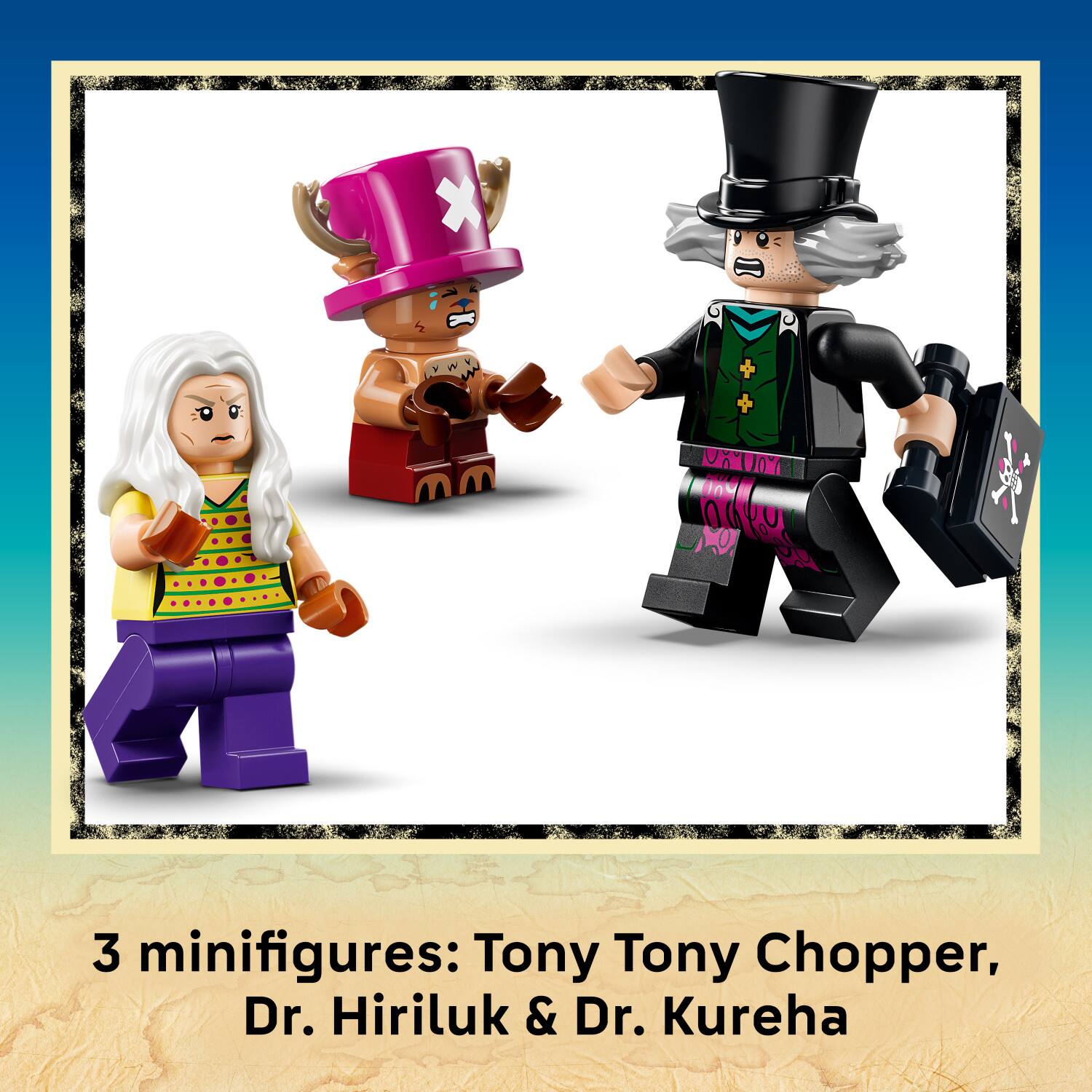 3 minifigures: Tony Tony Chopper, Dr. Hiriluk & Dr. Kureha
