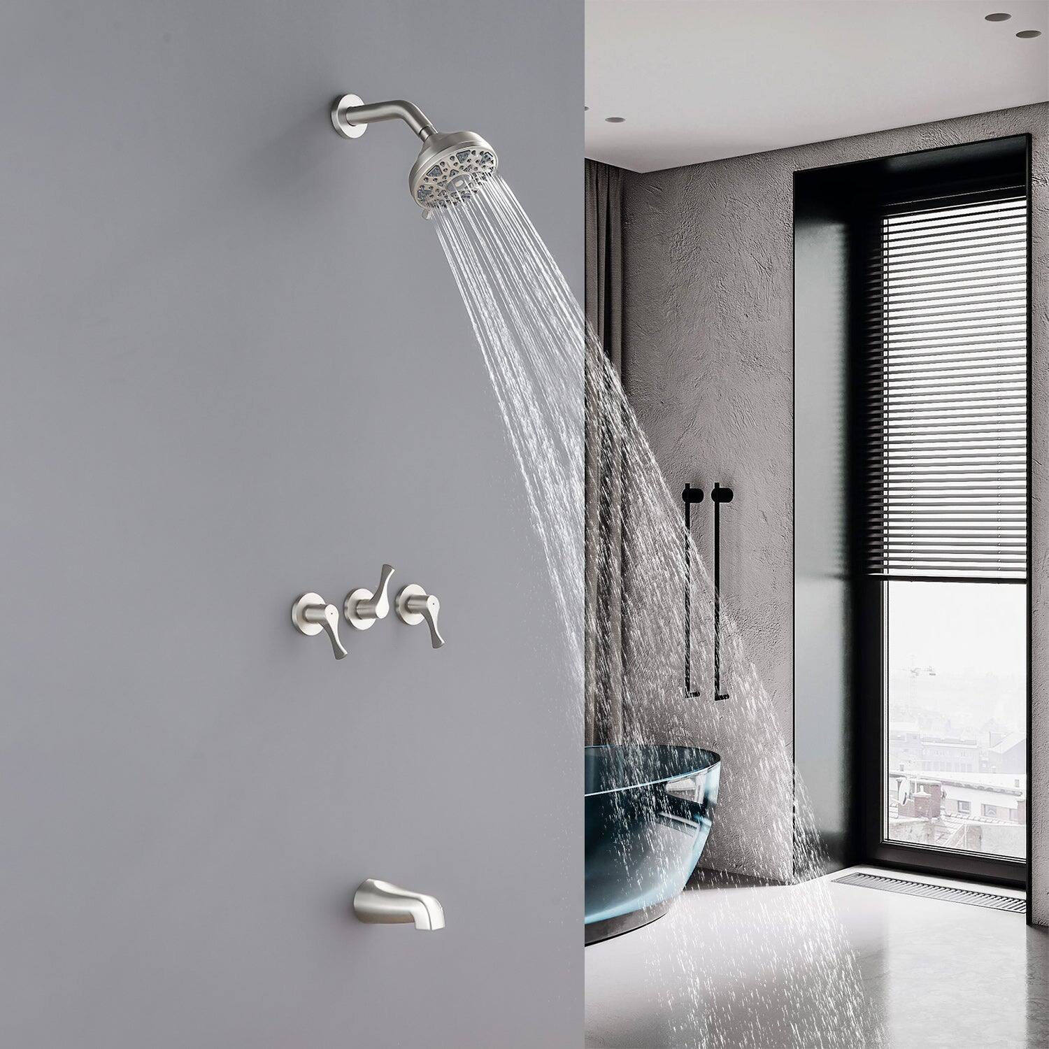 Alt View 3. Boyel Living - Brushed Nickel Shower Set with 6 Function ABS Overhead Shower Three Handle Control and High Flow Tub Spout - Brushed Nickel.