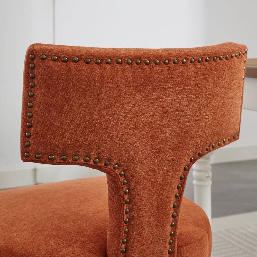 Alt View 6. Loheer - Loheer Mid Century Modern Dining Chairs Set of 2 Orange Linen Farmhouse Kitchen Accent Chairs with Copper Nails - Orange.