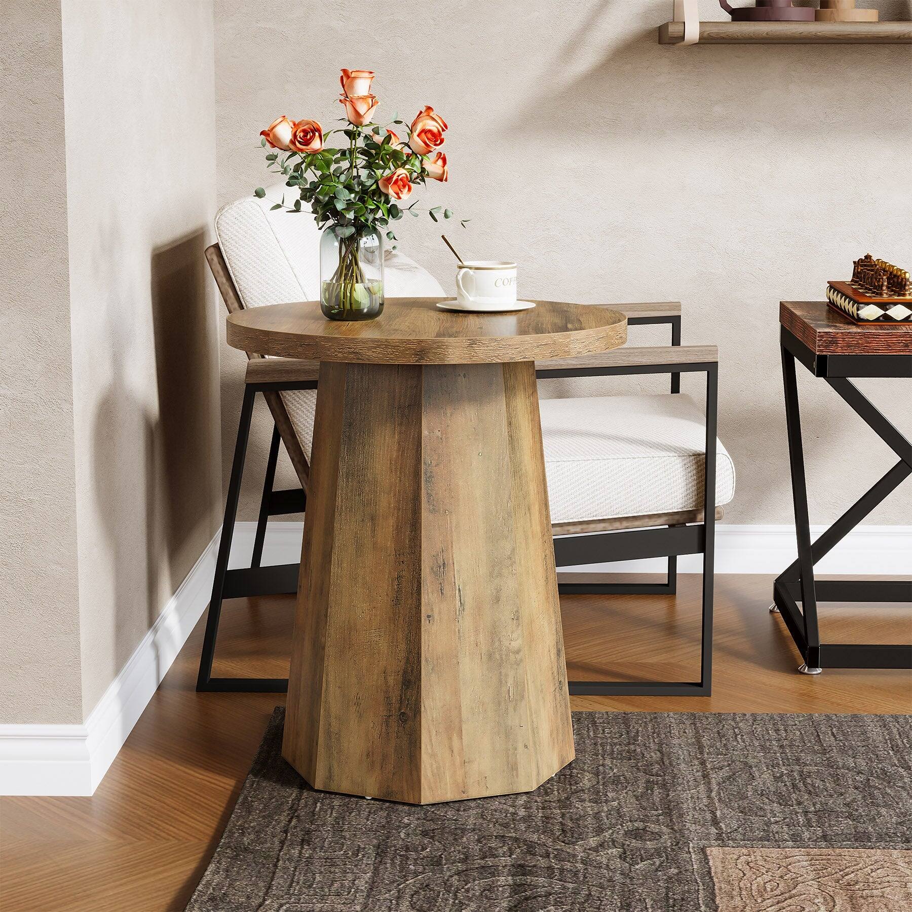 Back. Tribesigns - End Table with Space-Saving Design and Round Top for Books, Drinks and Everyday Essentials - Brown.