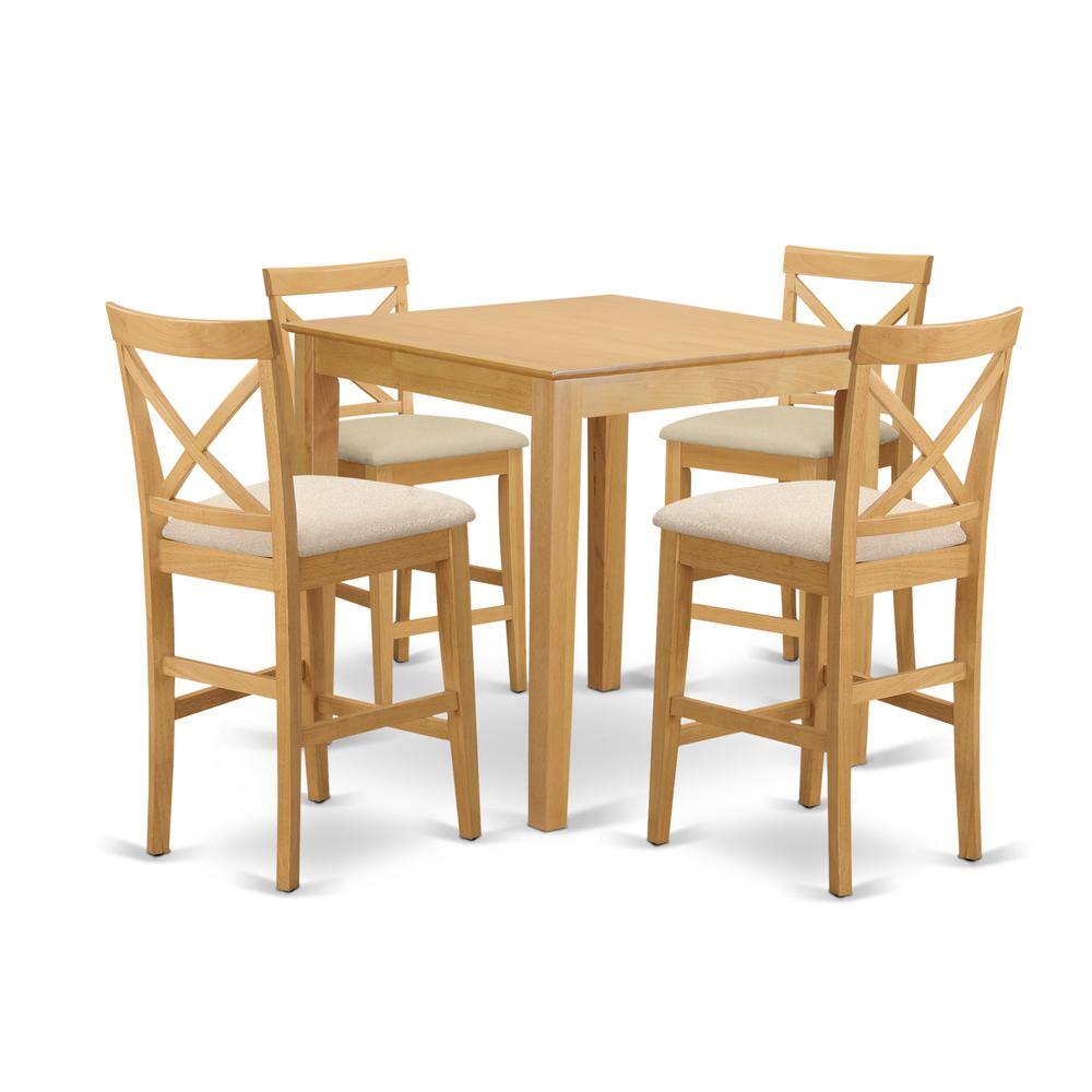 Back. East West Furniture - PUBS5-OAK-C 5 Pc Counter height Table-counter height Table and 4 Kitchen counter Chairs - Oak.