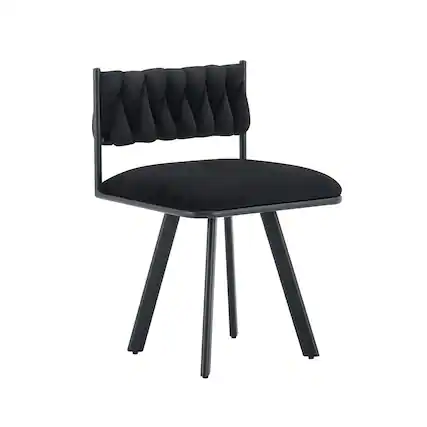 Front. Loheer - Loheer Black Dining Chair with Padded Seat and Textured Fabric Backrest, Modern Kitchen Accent Chair, 2.3 ft - Black.