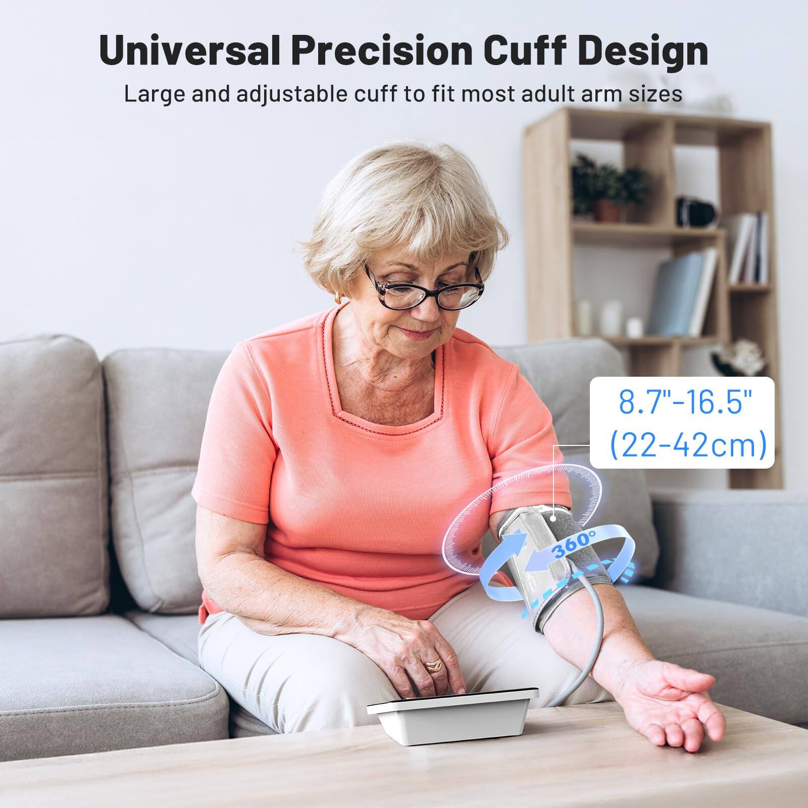 Universal Precision Cuff Design  
Large and adjustable cuff to fit most adult arm sizes  
8.7"-16.5" (22-42cm)  
360°