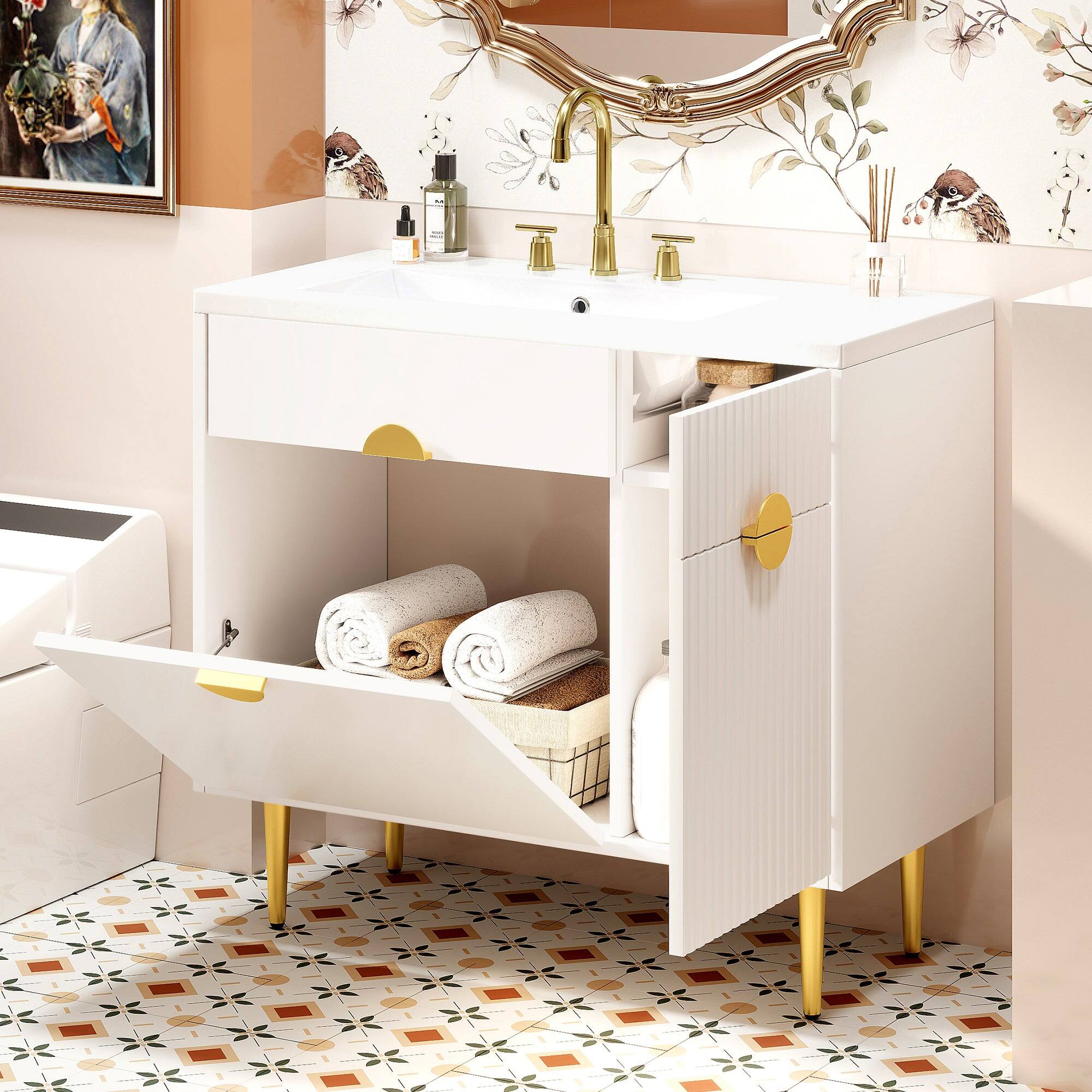 Alt View 2. Boyel Living - 36 Inch Bathroom Vanity with Resin Sink and Storage Cabinet White - White.