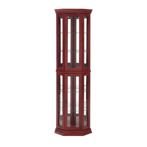 Alt View 7. LUCKY ONE - 15.35'in Freestanding Corner Curio Cabinet with Tempered Glass Shelves LED Light for Bar Collectibles - Cherry.