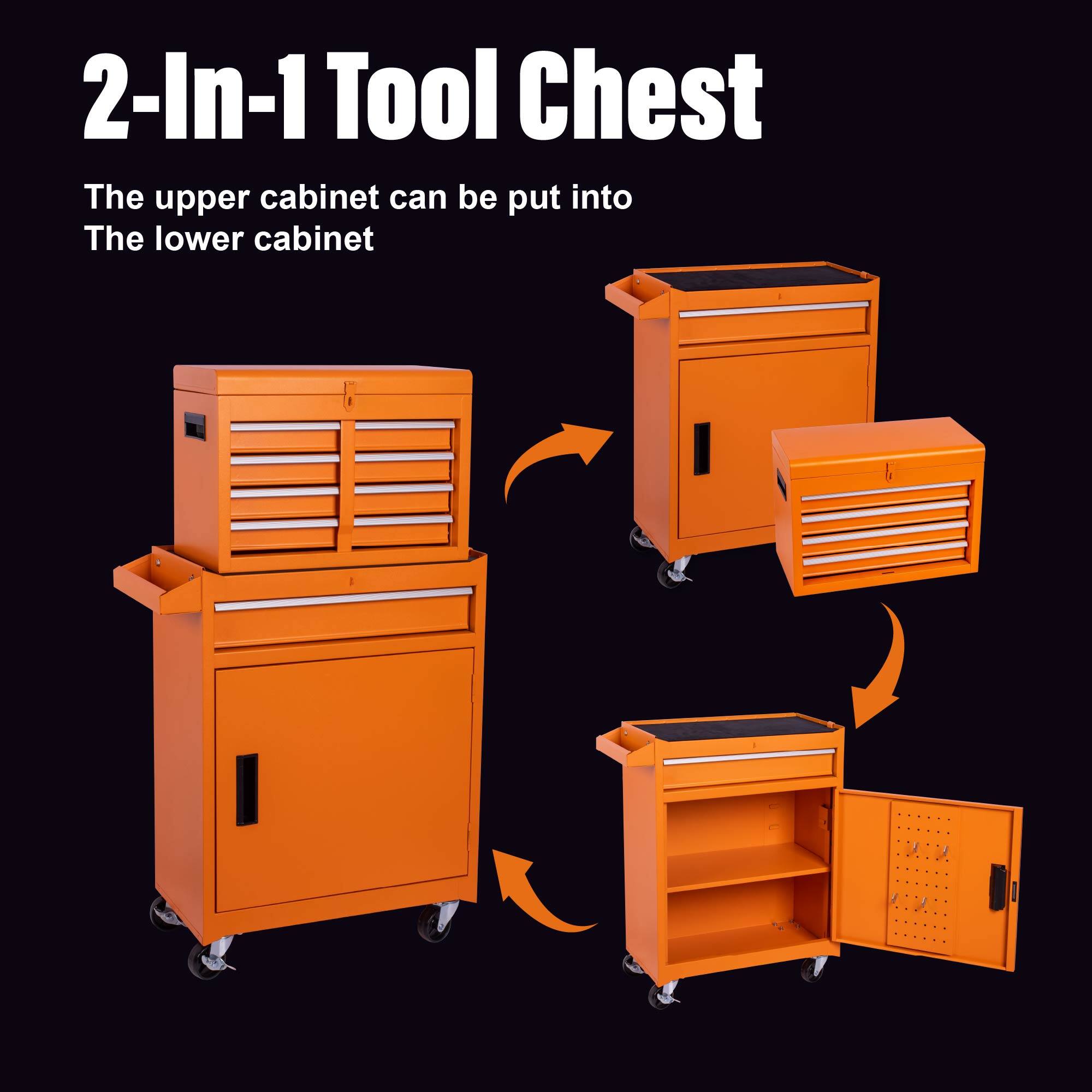 2-in-1 Tool Chest
The upper cabinet can be put into
The lower cabinet