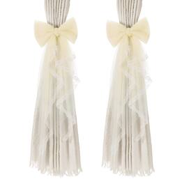 Unique Bargains - Premium 2pcs BowKnot Curtain Tiebacks with Buckle Decorative Holders for Home Office Thin Sheer Window Curtains - Light Yellow