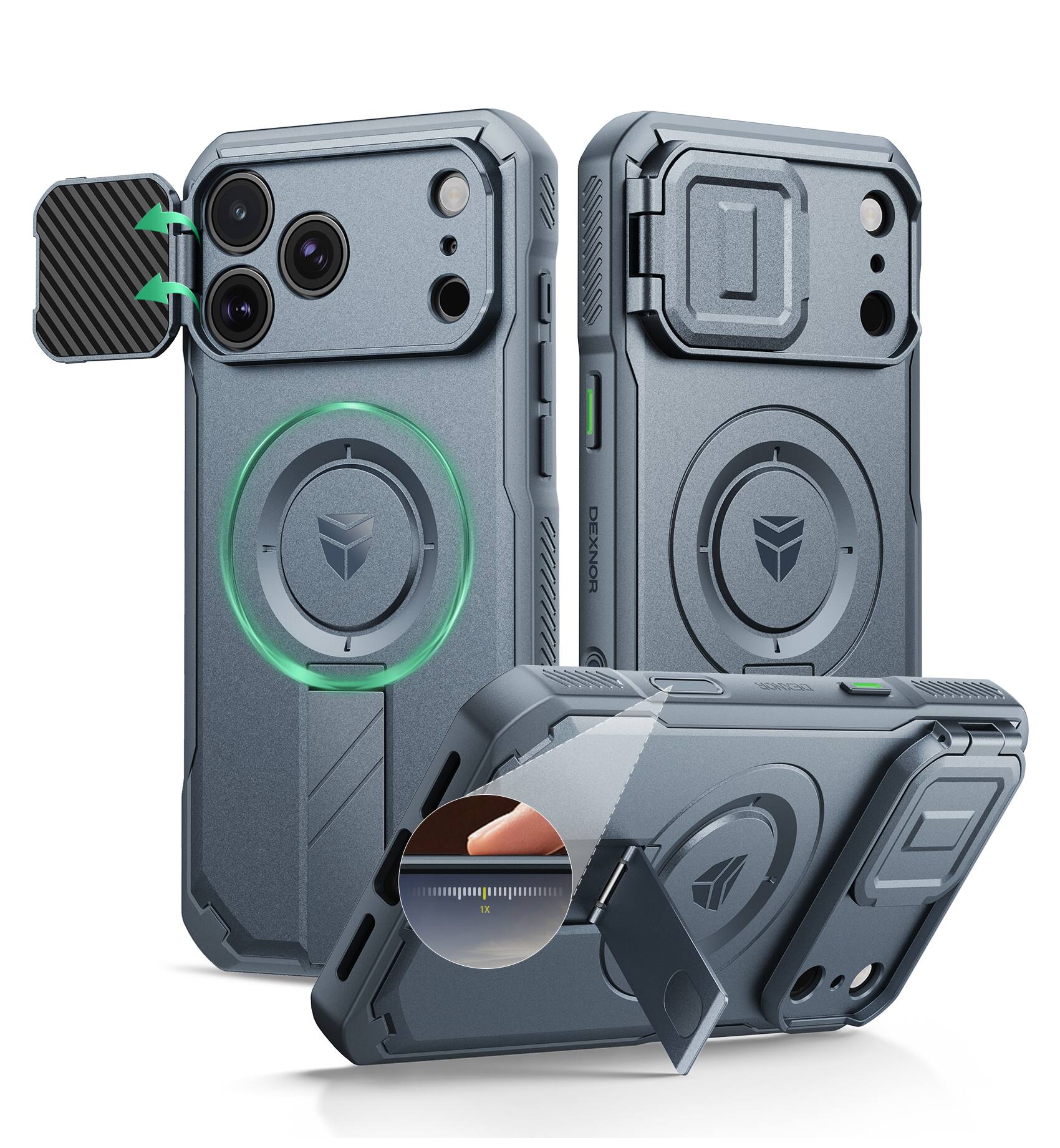 Angle. Dexnor - Rugged Case for iPhone 17 Pro Max/18 Pro Max with Camera Cover & Camera Control Button Protector,Compatible with MagSafe - Navy Blue.