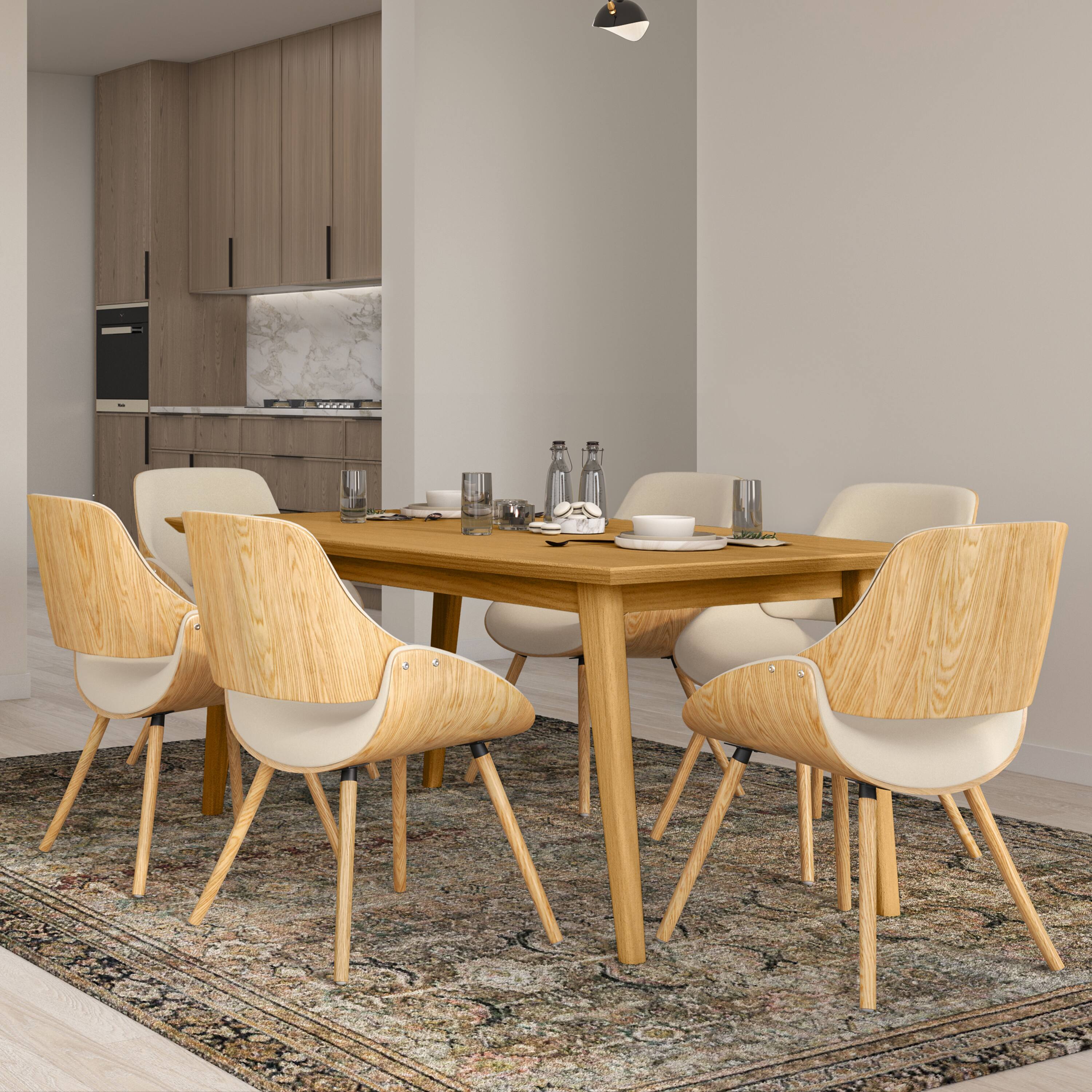 Angle. Simpli Home - Draper SOLID WOOD and Rubberwood 66 inch x 40 inch Rectangle Mid Century Modern Dining Table in OAK WOOD - Oak Veneer.
