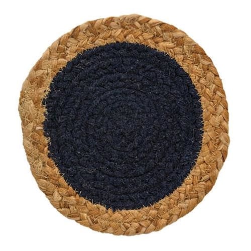 BreeBe - Jute & Cotton Candle Mat Navy 6.75" - Navy, Natural