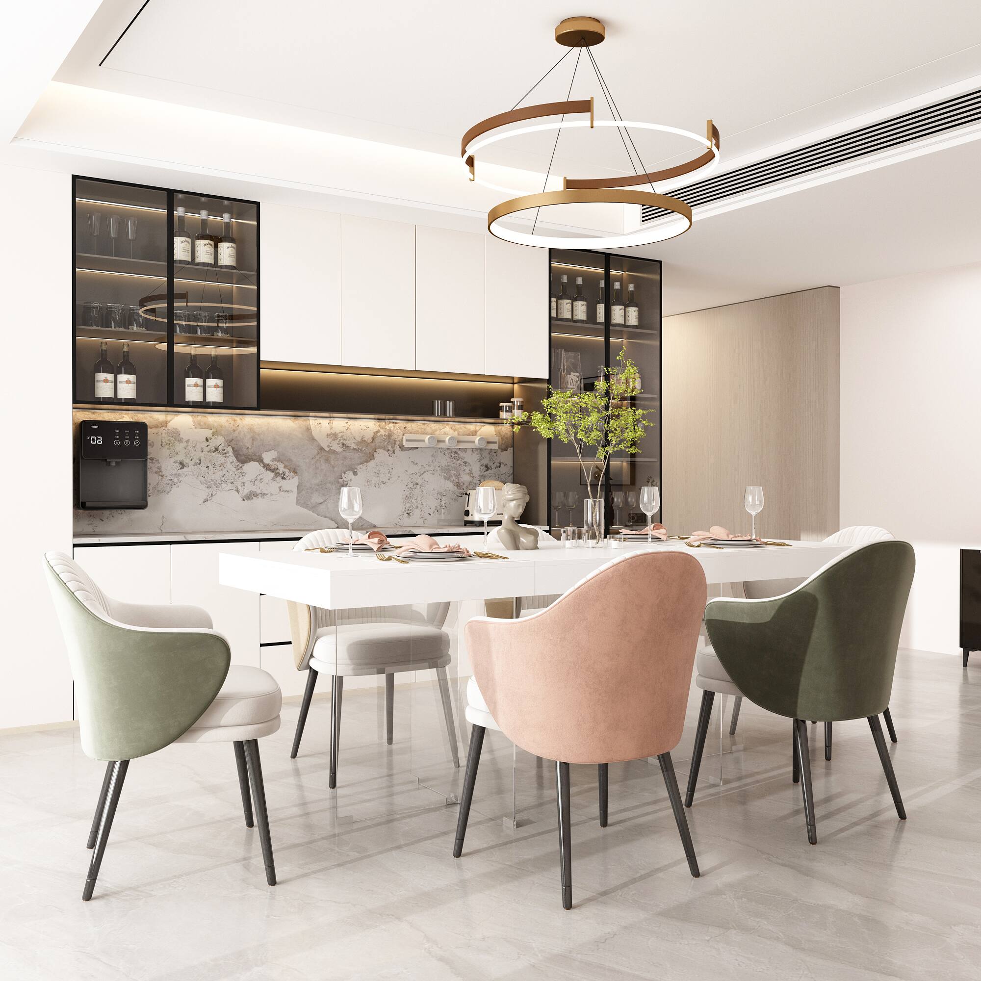 Alt View 9. FUFU & GAGA - Modern Dining Table with Tempered Glass Legs, Minimalist Rectangular Table for Dining Room or Living Room - White.