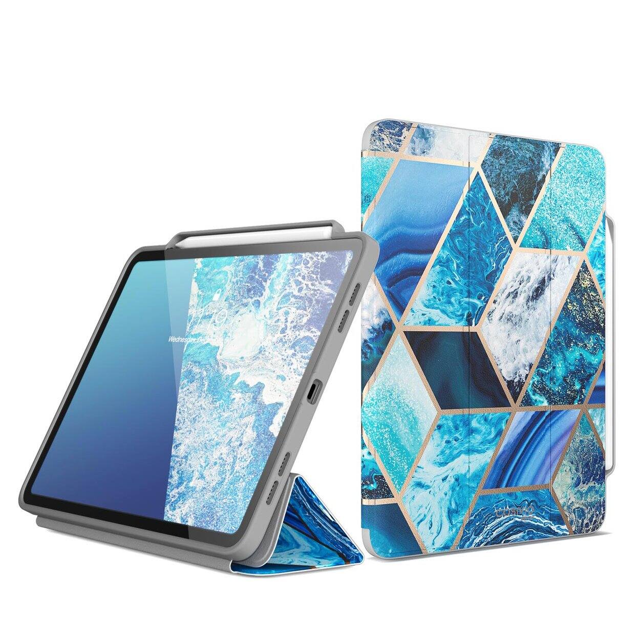 Angle. i-Blason - Cosmo Case for iPad Pro 12.9" (2021) – Kickstand, Pencil Holder, Drop Protection - Marble Blue.