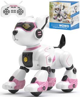 Sugift - Smart Interactive Robot Dog Toy for Kids with Remote Control, Voice and Touch Features - Pink