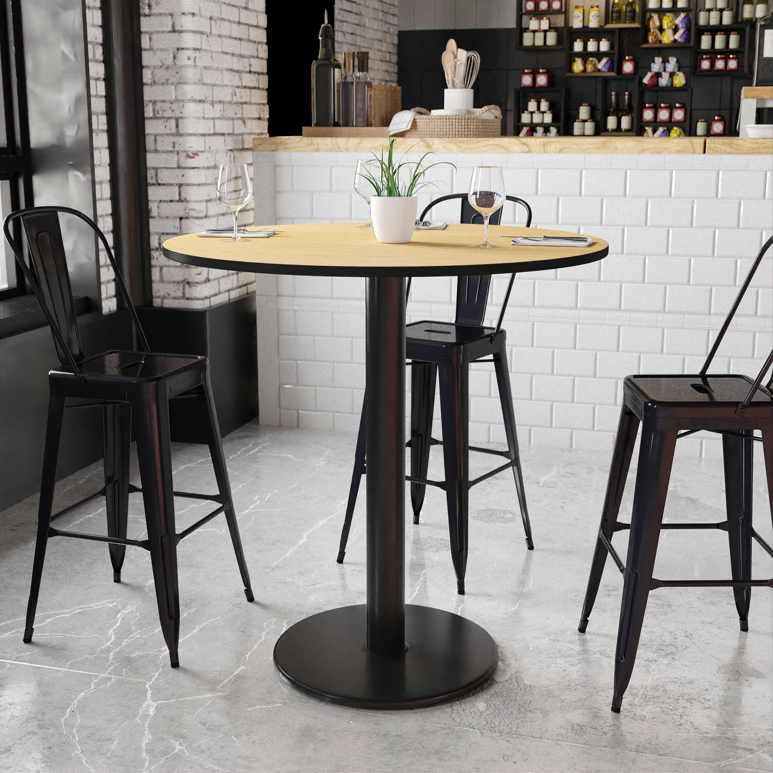 Angle. Flash Furniture - Stiles 42'' Round Natural Laminate Table Top with 24'' Round Bar Height Table Base - Natural.