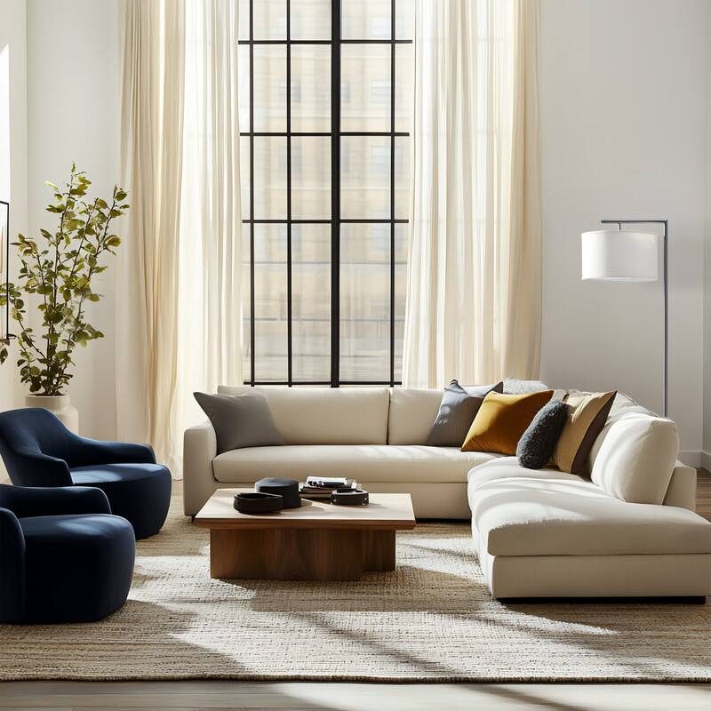 Alt View 8. Brightech - Montage Modern LED Midcentury Modern Arc Super Bright Floor Lamp with Ivory White Fabric Drum Shade - Brushed Satin Nickel.